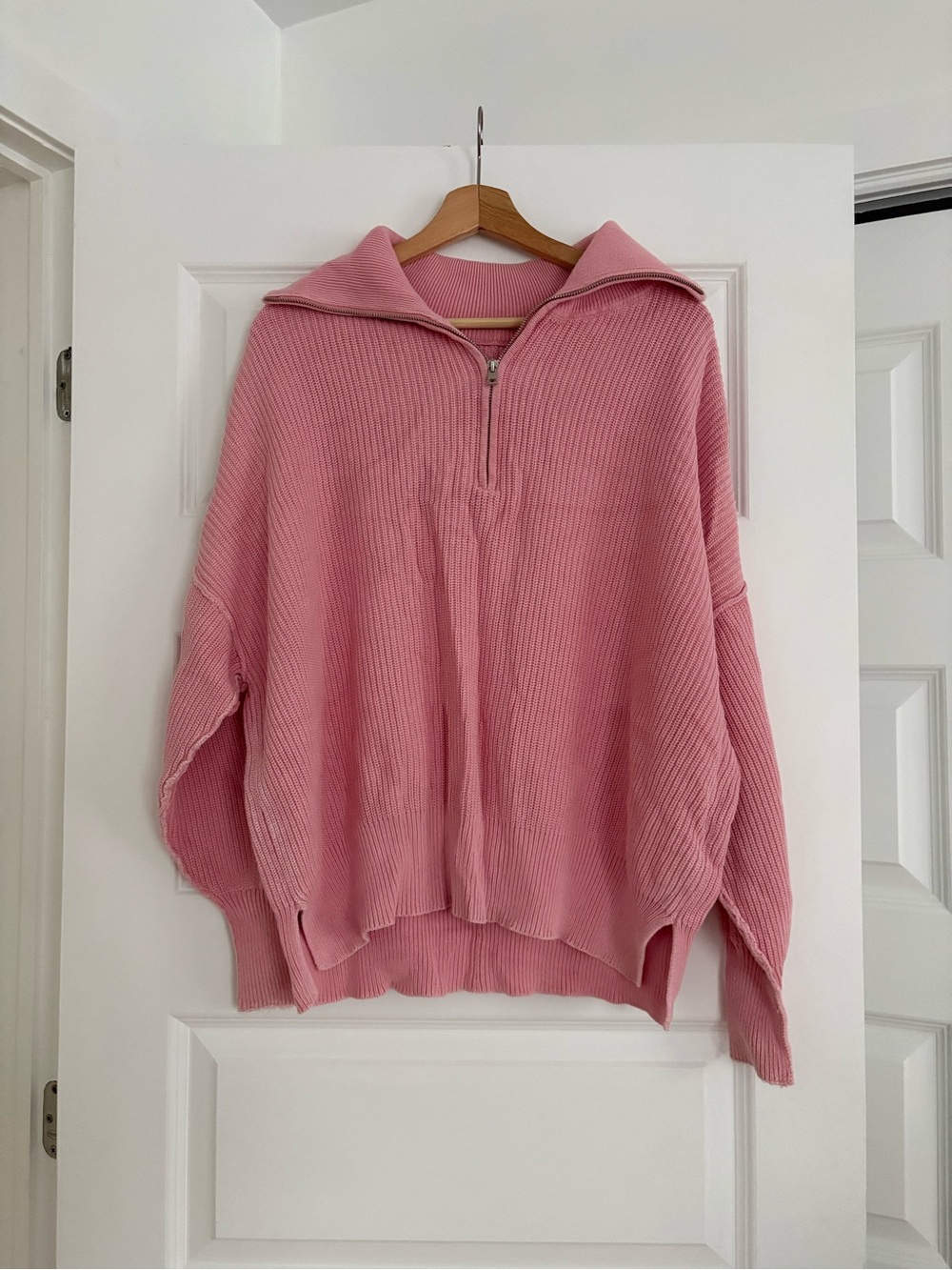 aerie Pink Half-Zip Ribbed Sweater